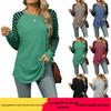 2024 Women's Autumn/Winter V-neck Jacquard Solid Color Loose Three-quarter Sleeve T-shirt