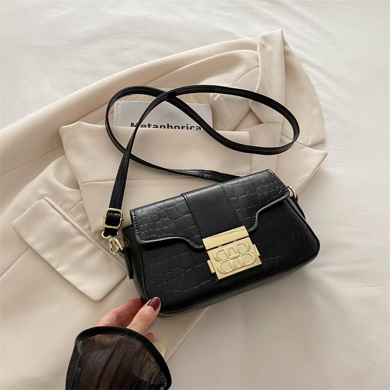 

Bag women s summer new fashion niche shoulder bag texture retro underarm popular small square bag чёрный