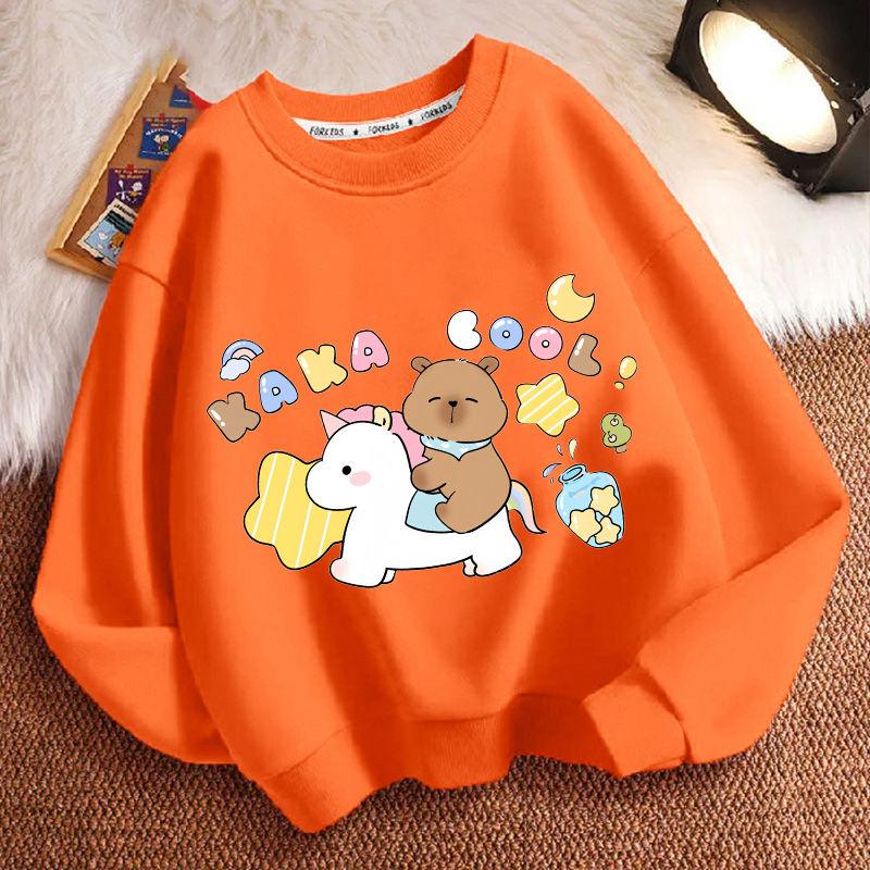 Cute Capibara Loose Sweatshirt for Children, Round-neck Long-sleeved Casual Sweatshirt for Boys and Girls in Spring and Autumn