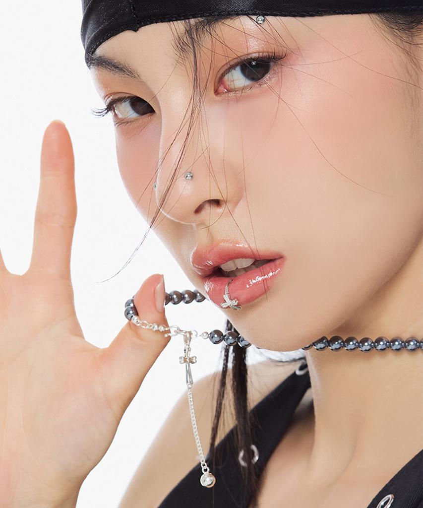 Nimbus Shine Cross Terahertz Drop Ball Necklace