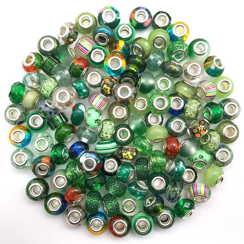 10pcs Colorful Antique Silver Rhinestone Spacer Beads Large-Hole Crystal Glass European-Style Beads for DIY Snake Chain Jewelry