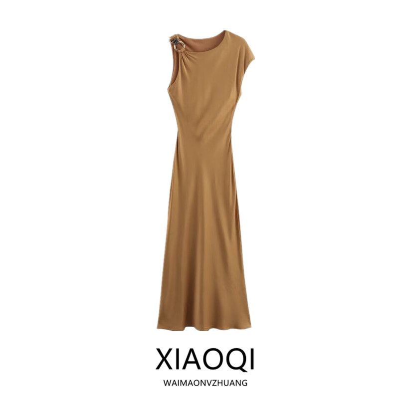 Fashion Style 2024 Autumn New Women's Clothing Stylish Elegant Silk Satin Texture Midi Skirt Dress 9878158