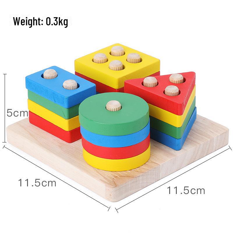 

Набор деревянных геометрических строительных блоков: Детская развивающая игрушка для сопоставления столбиков и раннего когнитивного развития