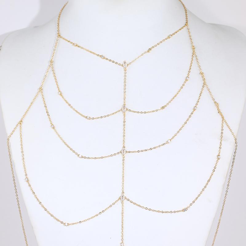 Summer Dancing Party Sexy Body Chain for Women 18K Gold Plated Mini Tassel Chain Setting Iced Out Zircons Jewelry