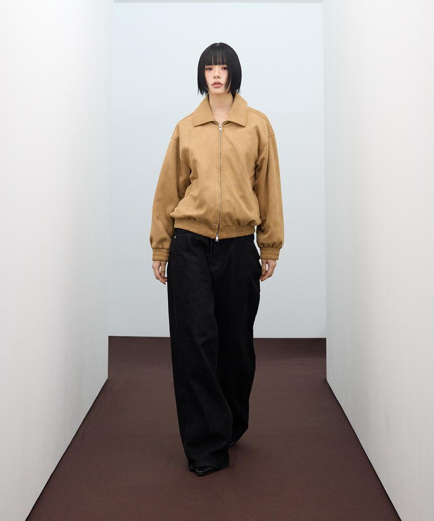 Vivabrown 85-Viva142 Softy Collar Blouson Suede Jacket Camel