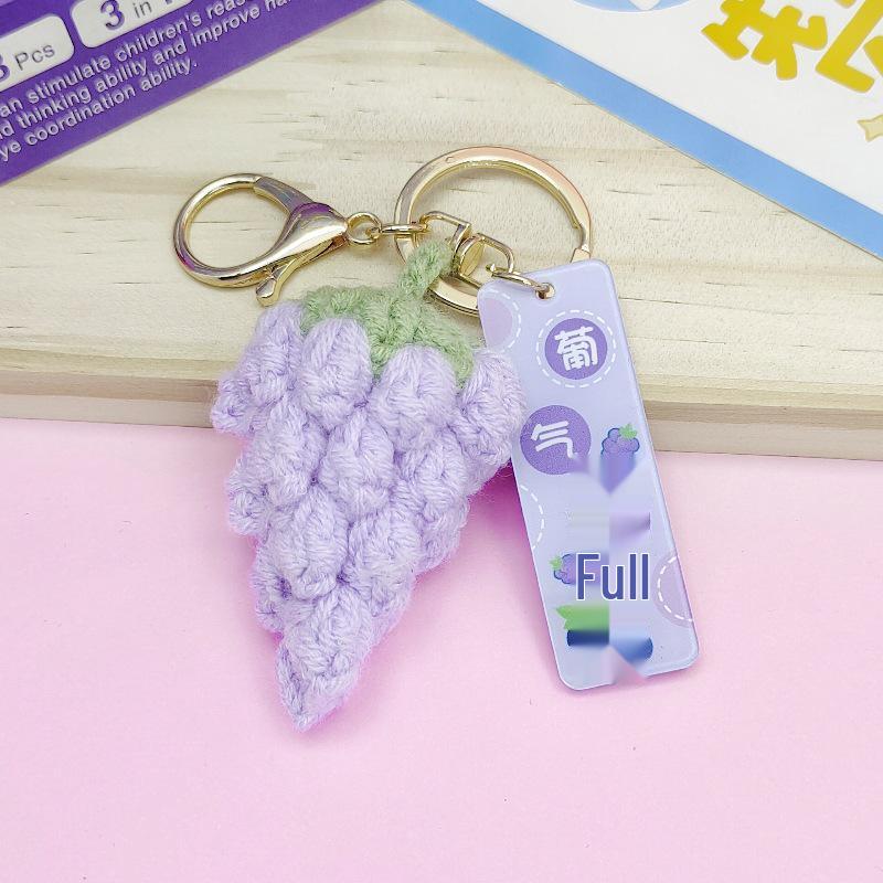 Portuguese Style Wool Crochet Grape Keychain Pendant - Cute Handmade Bag Charm Gift