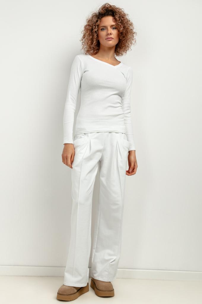 Ribbed Blouse T421 White White XL