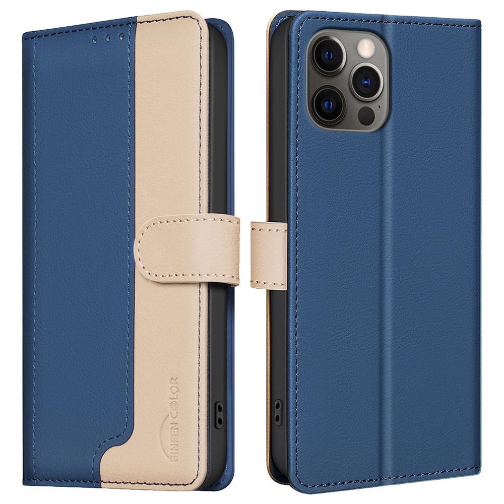 

BINFEN COLOR BF33 For iPhone 16 Pro Max Case Splicing Color Anti-drop Leather Cover Blue