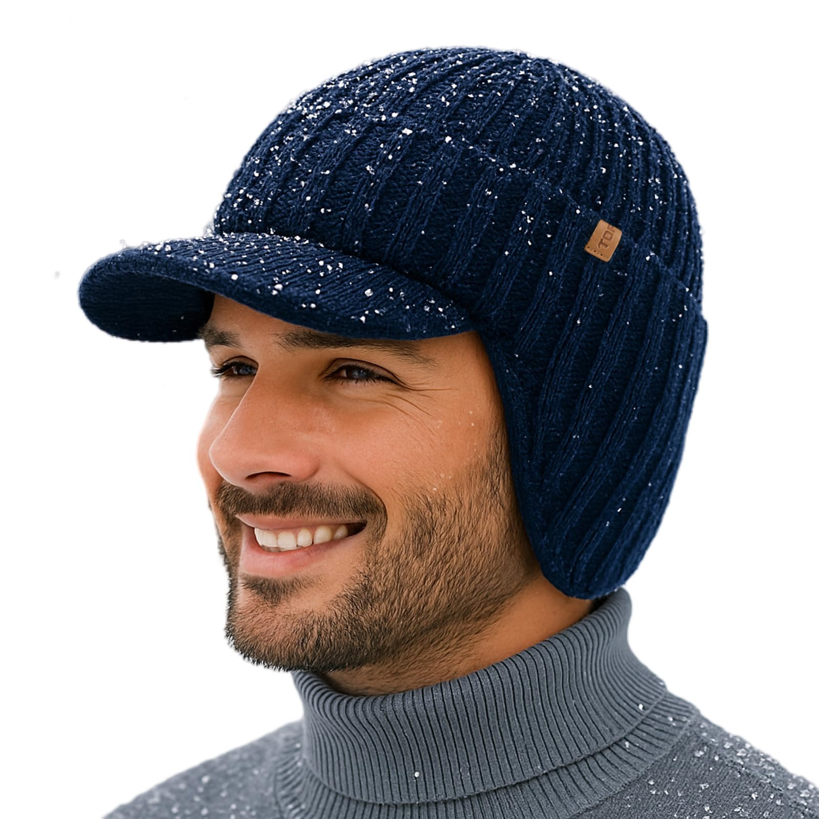 

Waterproof Merino Wool Earflap Knit Hat with Fleece Warm Winter Golf Windproof Winter Sports Cap [TOP-EX] 80% Lining, Beanie, Men s (Navy XL/XXL)