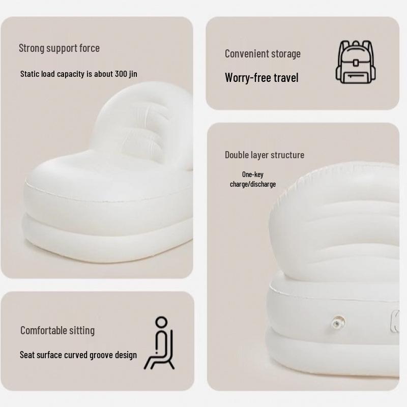 Portable Inflatable Cream Style Sofa - Automatic PVC Single Backrest for Outdoor Leisure