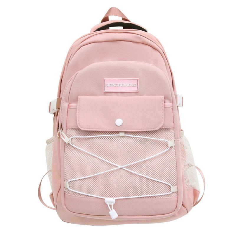 

Студенческий школьный рюкзак с перекрестной веревкой, женский рюкзак, однотонный мужской рюкзак в студенческом стиле розовый