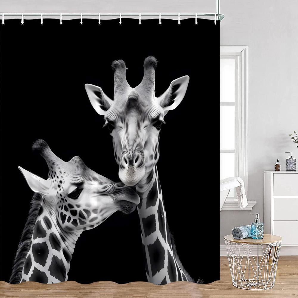 Wild Animals Shower Curtains Lion Tiger Giraffe Roses Bathroom Decorations Modern Fashion Polyester Bath Curtain with Hooks