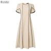 ZANZEA Vestido de Verano Elegante de Manga Corta con Cuello Redondo Casual para Mujer