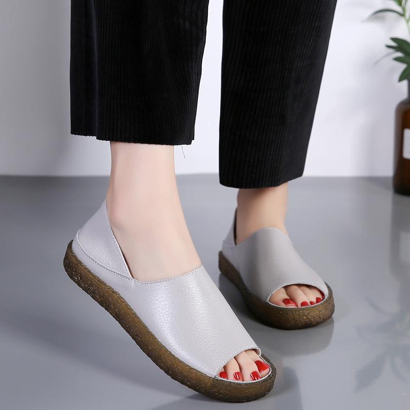 Genuine Leather Women's Korean Style Slip-On Shoes for Students, Expectant Mothers, and Mothers