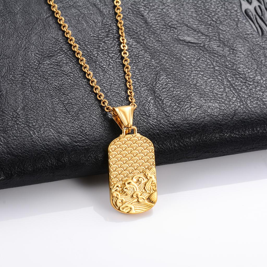 Stainless Steel Rectanglar Pendant Necklace for Women Men Gold Cross Skeleton Charms Chain Choker Metal Jewelry Accessory