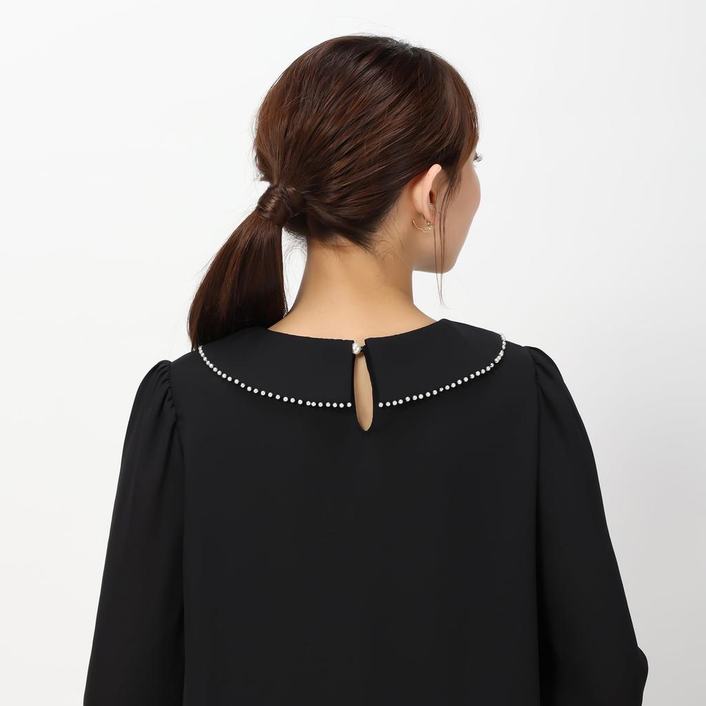 Mishmash Feminine Pearl Trimmed Black Blouse, Women's,