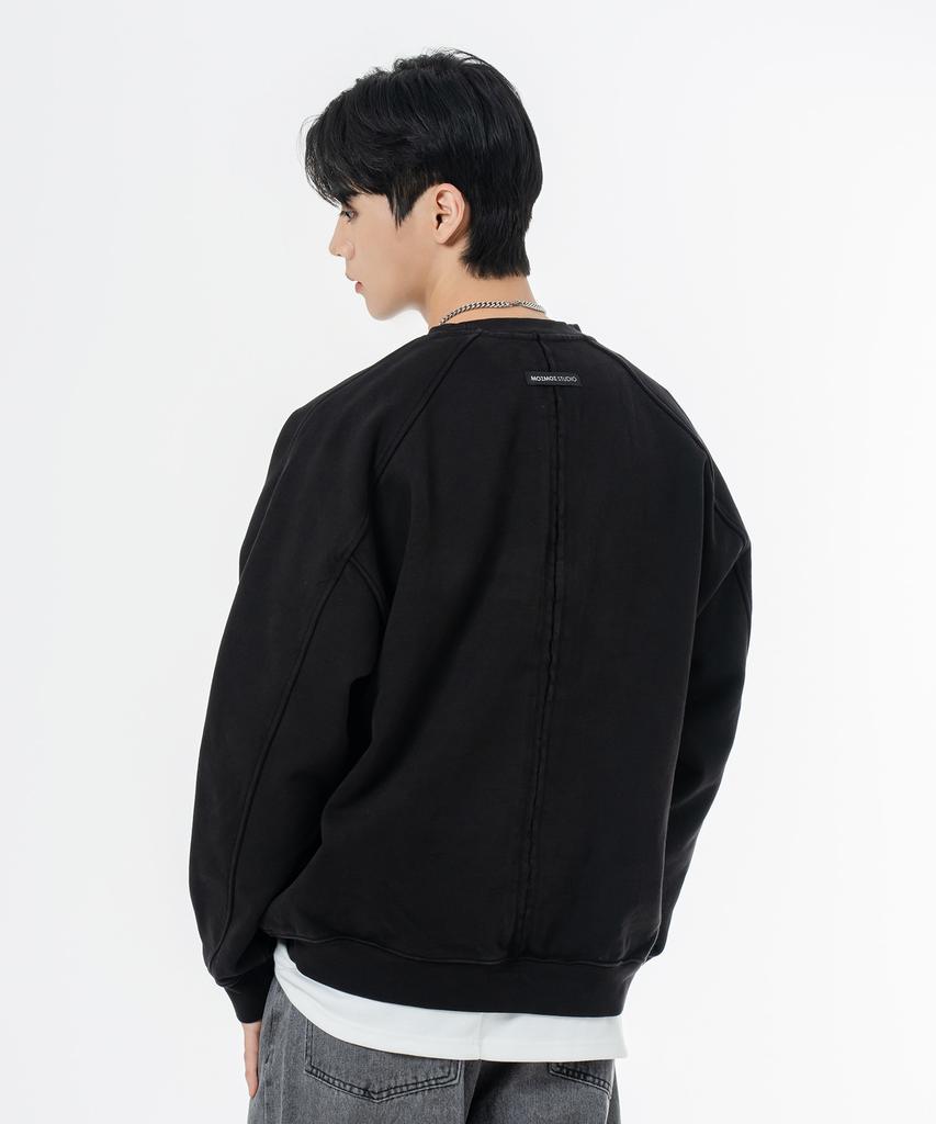 MOZMOZ Heavy Weight Pigment Raglan Back Slit Oversized Sweatshirt Black