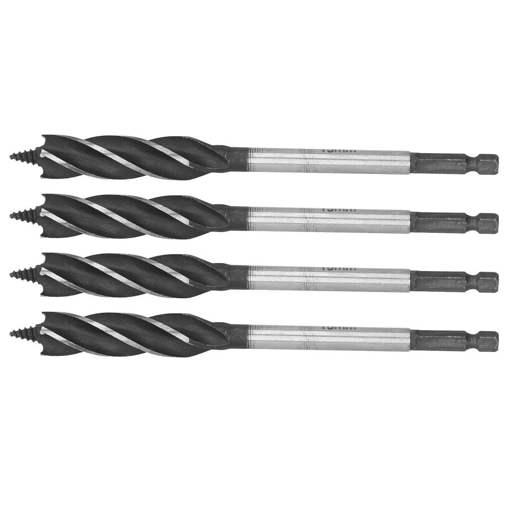 4 Stück Holzbearbeitungsbohrer Metall Lochsäge Schneckenbohrer 4?Fulte 4?Schlitz Sechskantschaft Fräswerkzeug 15mm