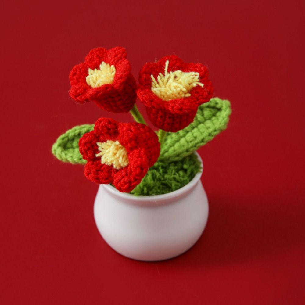 Finished Orchid Flower Crochet Flowers Pots Handmade Woven Flower Potted  Home Desktop Decor