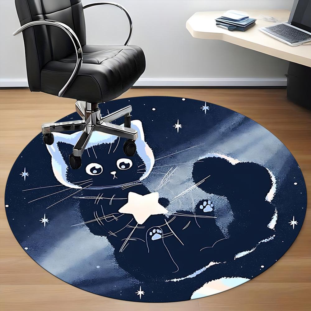 1pc Night Space Cat Office Round Area Rug,  Mat Suitable ForOffice, Under Office Chairs Bedroom Living Room Home Decor, Room Deco
