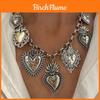 Vintage Inspired Silver Heart Pendant Necklace With Unique Geometric Design For Women