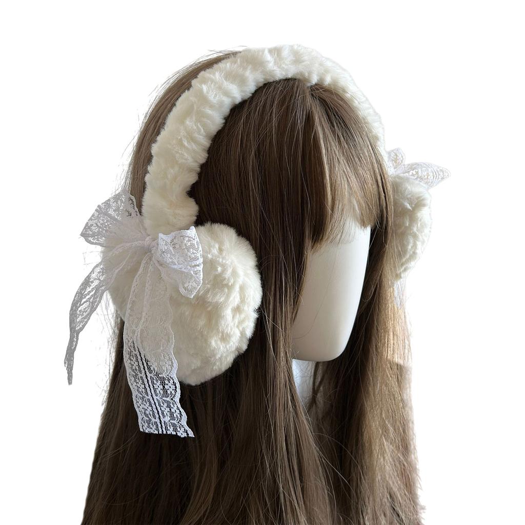 Bowknot Plush Ear Muffs for Cold Weather Fashion Ear Protective Ear Warmers Thick Furry Ear Muff for Women Skiing Hiking