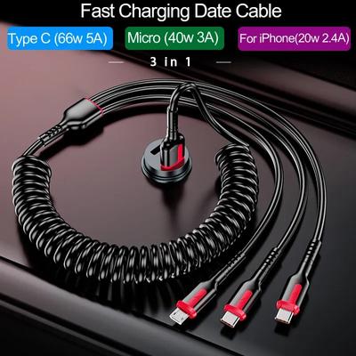 5A 66W Schnelle Lade USB Typ C Kabel 3A Micro USB Frühling Auto Kabel Für Xiaomi Redmi Samsung Realme telefon Zubehör Für iPhone
