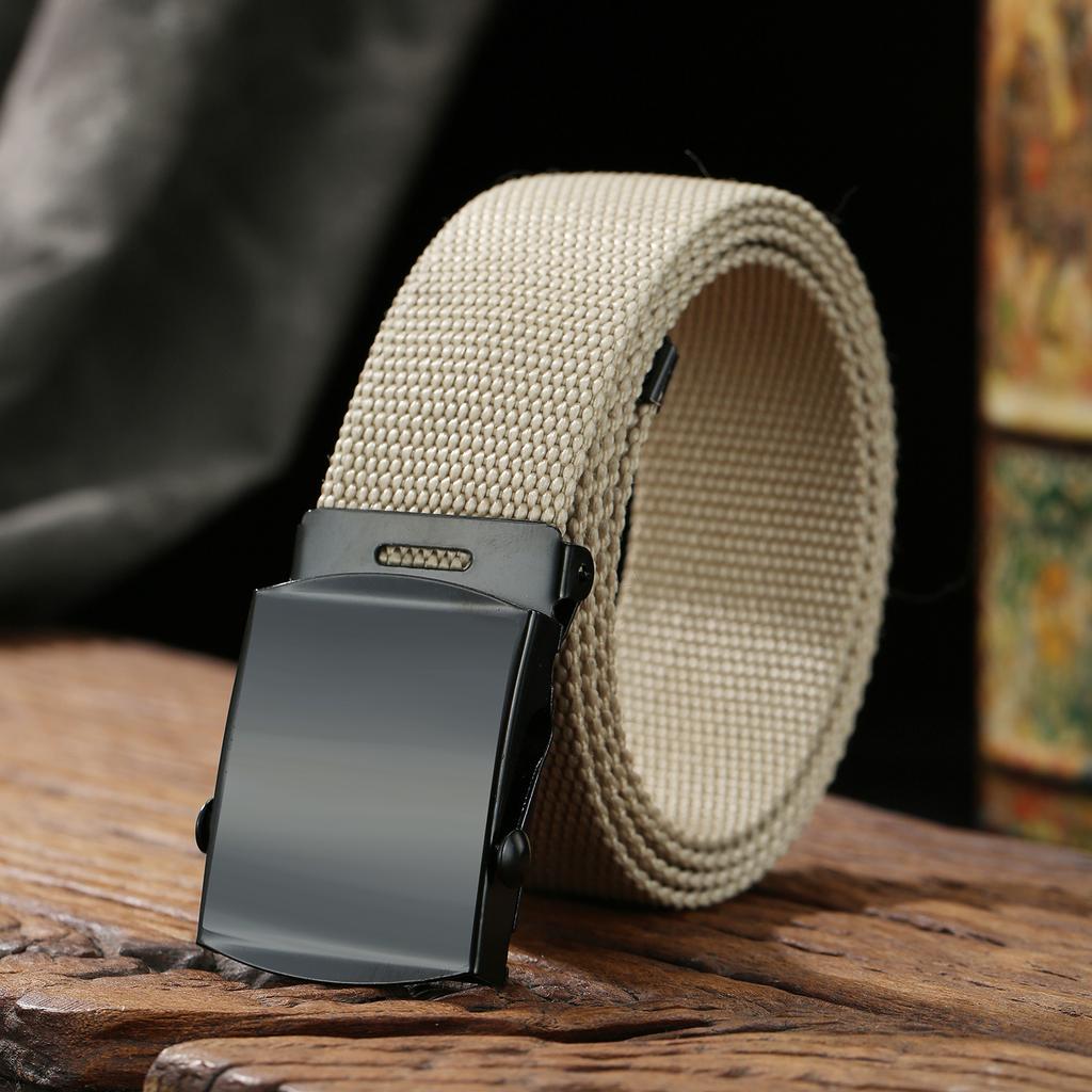 Men'S Casual Canvas Automatic Buckle Tactical Belt Solid Color Overalls Belt Simple Student Cloth Belt