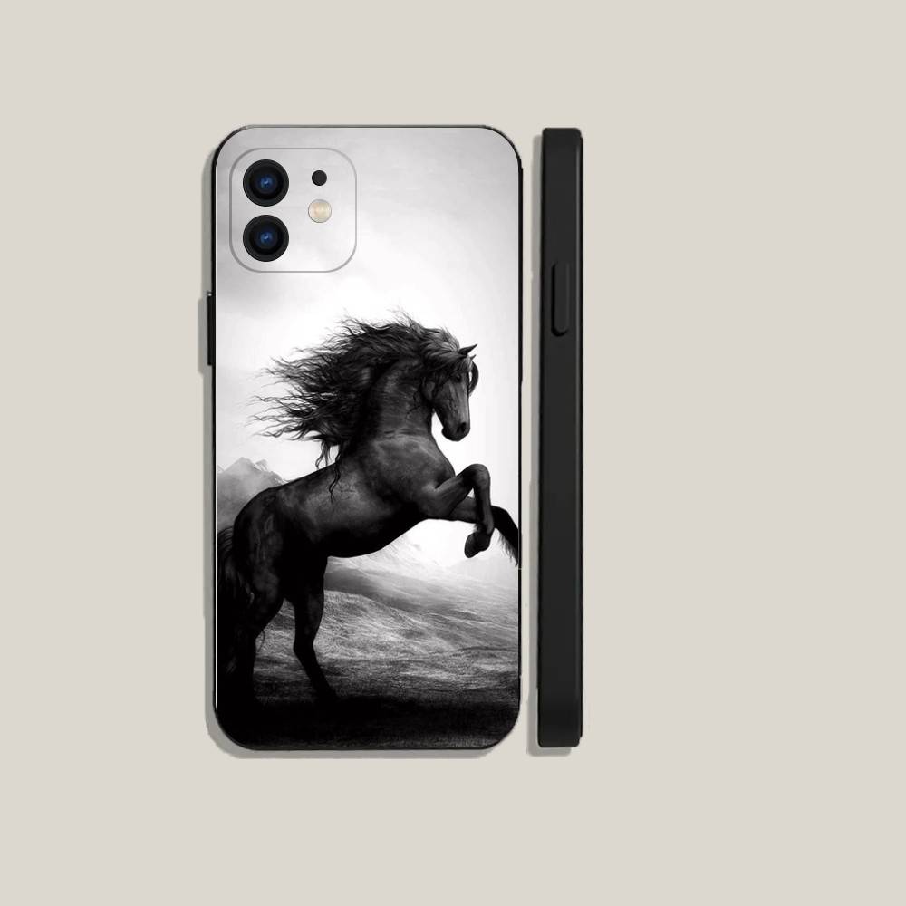 Fine horse Phone Case For iPhone16,15,14,13,12,11,Plus,Pro Max,XS,X,XR,SE,Mini,8,7 Soft Silicone Black Cover
