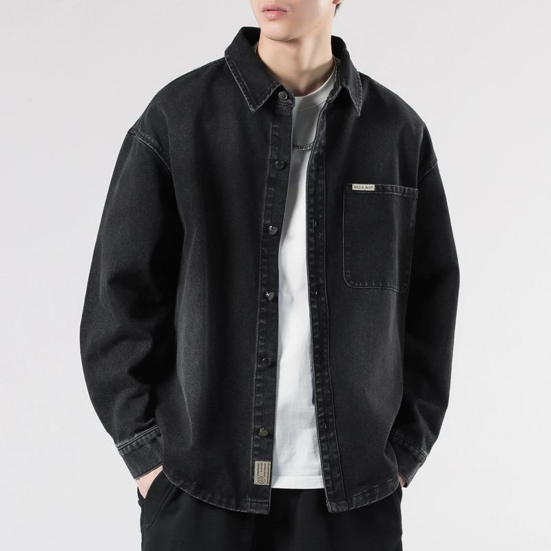 

Мужская одежда Хлопковые джинсовые рубашки Мужские рубашки с длинным рукавом Черные Серые Карманы Рубашки Мужское пальто в стиле кэжуал с приспущенным плечом Ковбойское Свободное Рабочее Мужская Классическая Корейская Рубашка M