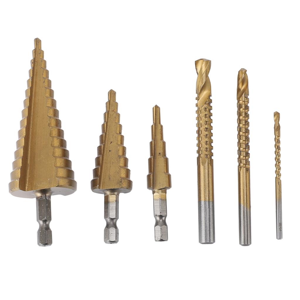 6PCS Step Drill Bit Set Hex Shank Electric Step Drill Bits for Wood Aluminum Alloy Copper