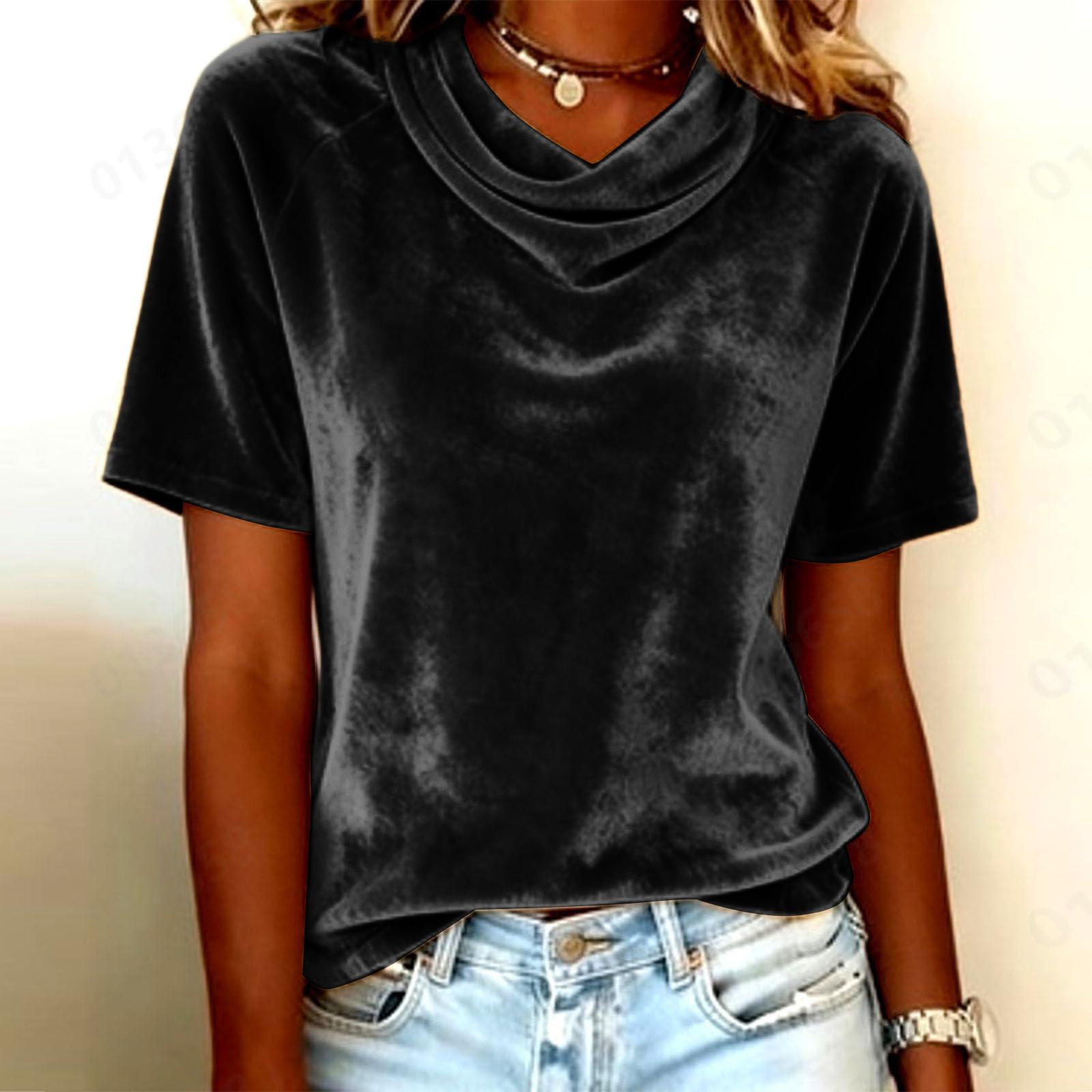 

Women s Color Casual Fashion Pullover With Gold Velvet Top M чорний