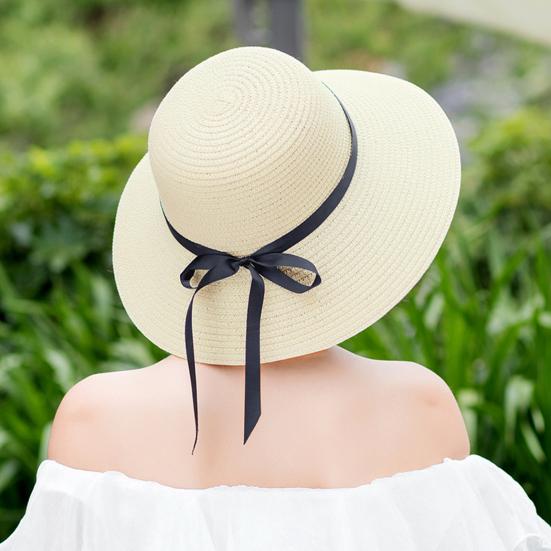 Women Straw Hat Wide Brim Lace-up Ribbon Sun Protection Hat Lightweight Quick-Drying Hat Hiking Walking Neck Coverage Hat