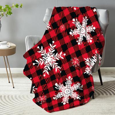 1pc Red Christmas Blanket Grid Snowflake Print Smooth Flannel Blanket for Home Living Room Bedroom Decor New Year Christmas Gift