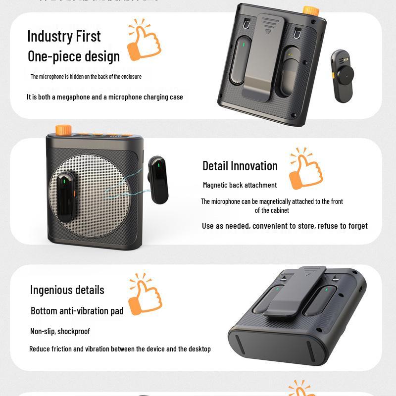 Compact Bluetooth Megaphone with Wireless Mic & Magnetic Mount for Teachers, Guides, and Outdoor Use