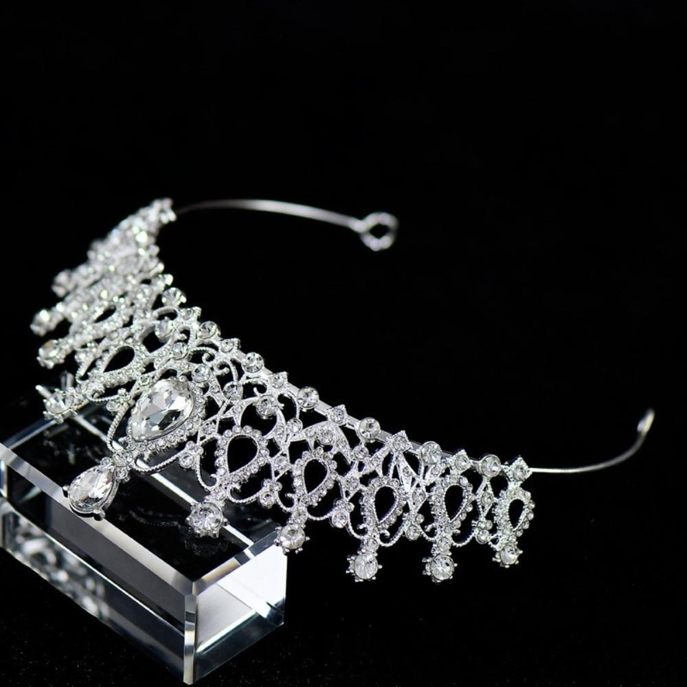 Metal Princess Tiara Round Tiaras Rhinestone Crown Vintage Baroque Crown  Women