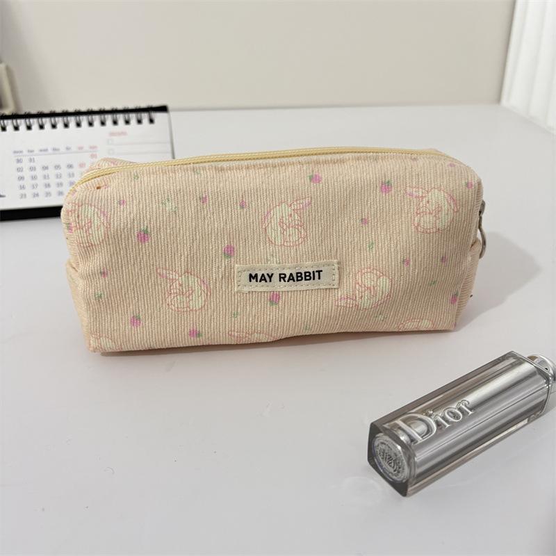 Solid Color Corduroy Pencil Case Student Art Minimalist Stationery Pouch Zipper Coin Purse Women Makeup Bag Travel Organizer