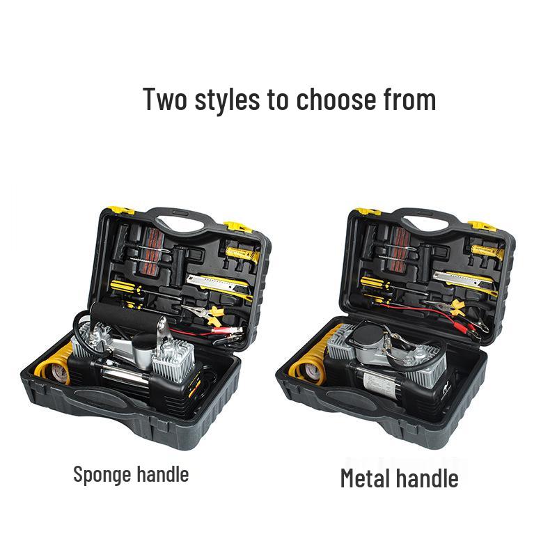 

150 л.с. Мощный двухцилиндровый автомобильный воздушный насос для шин с ящиком для инструментов Metal handle