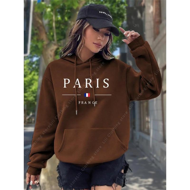 PARIS Graphic Letter Hoodies Women's Hooded Sweatshirt Pullover Top Aesthetic Y2K Street Sport Clothing Woman Hoodie PINK BLACK