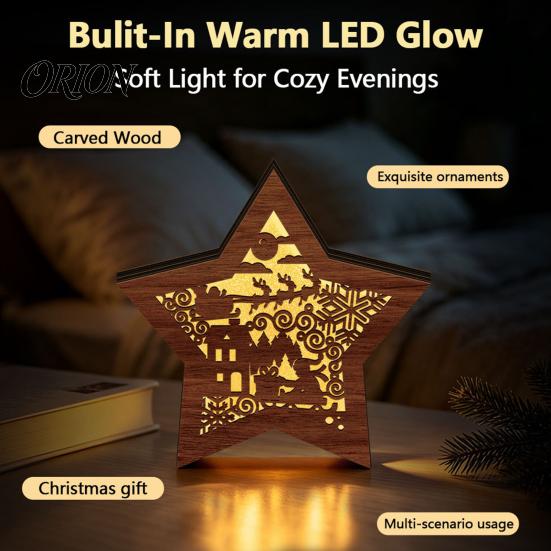 Unique Christmas Gifts 3D Wooden LED Night Light, Hollow Carved Tabletop Decor Seasonal with Warm Glow, Festive Holiday Home And Office Decoration