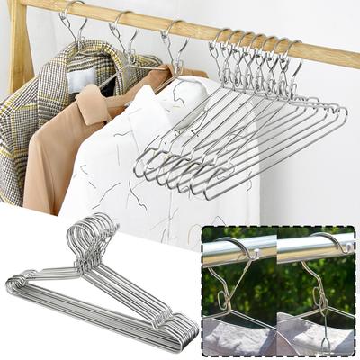 10pcs/set Stainless Steel Coat Hanger,Windproof Drying Racks for Coat Dress Towel,Thickened 4.0mm Metal Wire Wardrobe Organizer