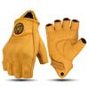 MJMOTO Retro Leder Motorrad Halbfingerhandschuhe Touchscreen Motocross Handschuhe Hartschalen Schutz Motorradhandschuh Atmungsaktiv