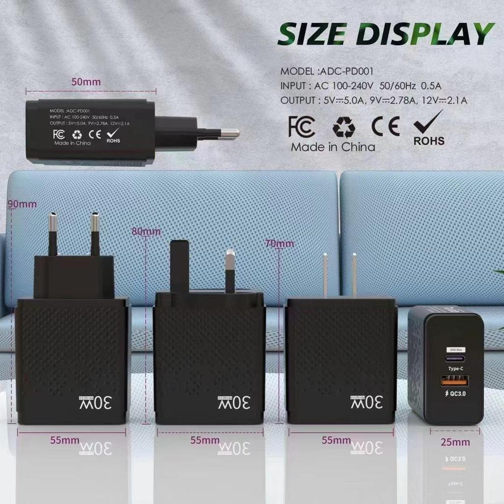 PD30W A+C Fast Charging Head: European, American, UK Standard, PPS-Compatible Mobile Charger