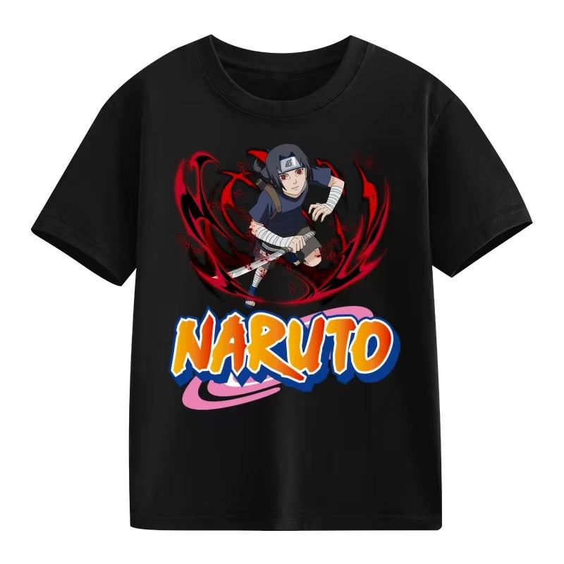 2026 Naruto Kids TShirt Uzumaki Uchiha Sasuke Hatake Kakashi Anime Character Print Cotton Short Sleeve Boys Girls Round Tops