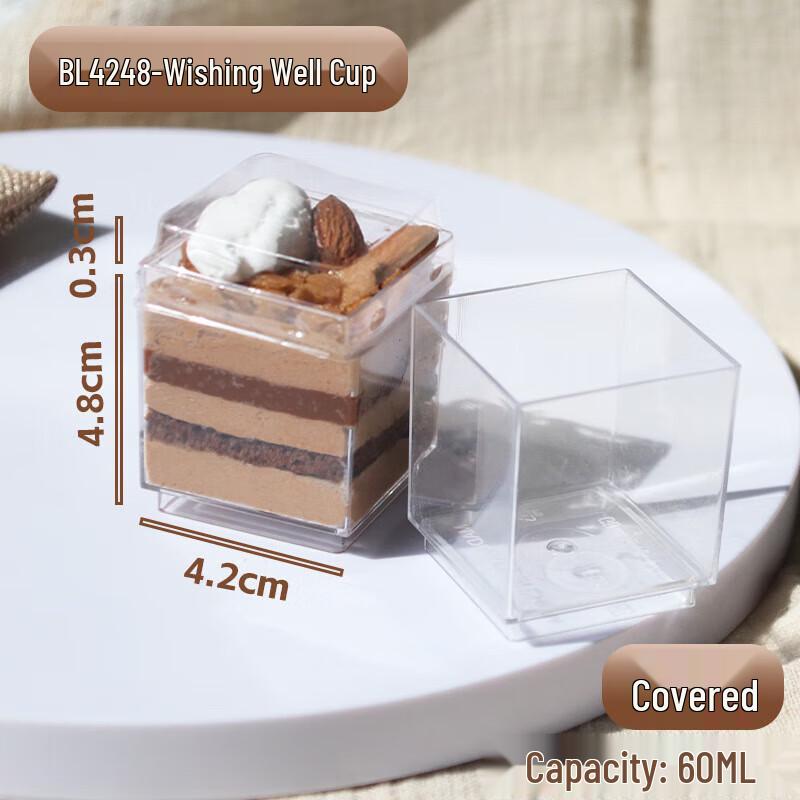 Disposable Mousse & Fruit Cube Dessert Cups with Lids, 100-Pack