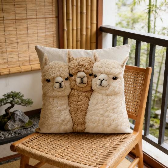 2D Animal Cushion Cover Imitation Embroidery Alpaca Pattern Pillow Case Dog Highland Cow Throw