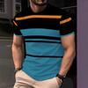 Summer Men's Fashion 3D T Shirt Splicing Printed Colorblocking Casual Slim Short Sleeve Outdoor Sports Running Fitness Top