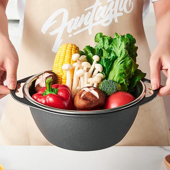 Drain Basket Double Layers with Handle Kitchen Draining Bowl Hollow Out Quick Drainage Fruit Salad Washing Storage Strainer Drainer Vegetable