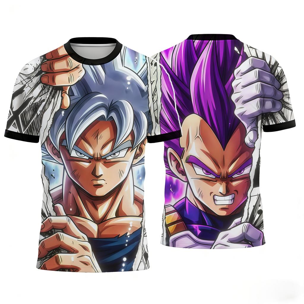 Dragon Ball Goku Vegeta Anime Print T-shirts Casual Short Sleeve Tees Kids Fashion Streetwear Family Matching Outfits
