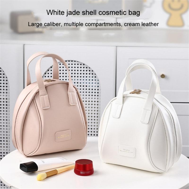 Handheld Shell Makeup Bag Large Capacity PU Leather+Polyester Travel Toiletries Storage Bag